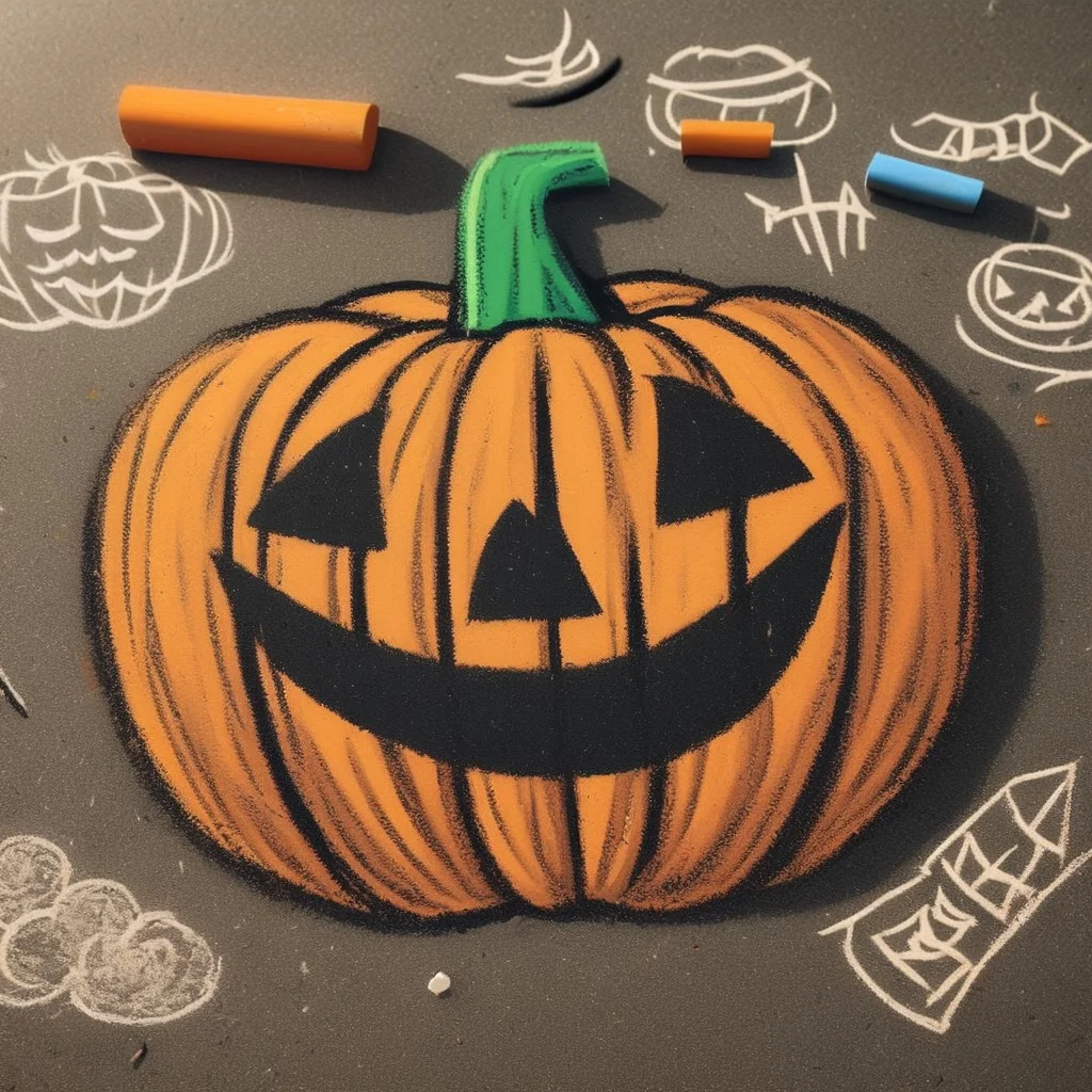 ch4lkdr4wing, chalk, jack-o'lantern