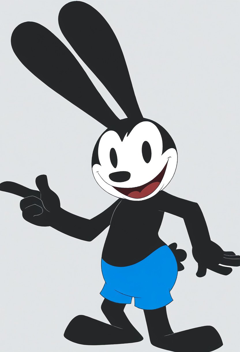 rabbit, solo, no humans, furry, 1boy, furry male, male focus, looking at viewer, black eyes, solid oval eyes, animal ears, rabbit ears, body fur, black fur, shorts, blue shorts, rabbit tail, tail, full body, smile, open mouth, high quality