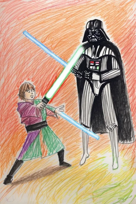 Darth vader slaying jedi with light saber <lora:crayons_v1_sdxl:1>