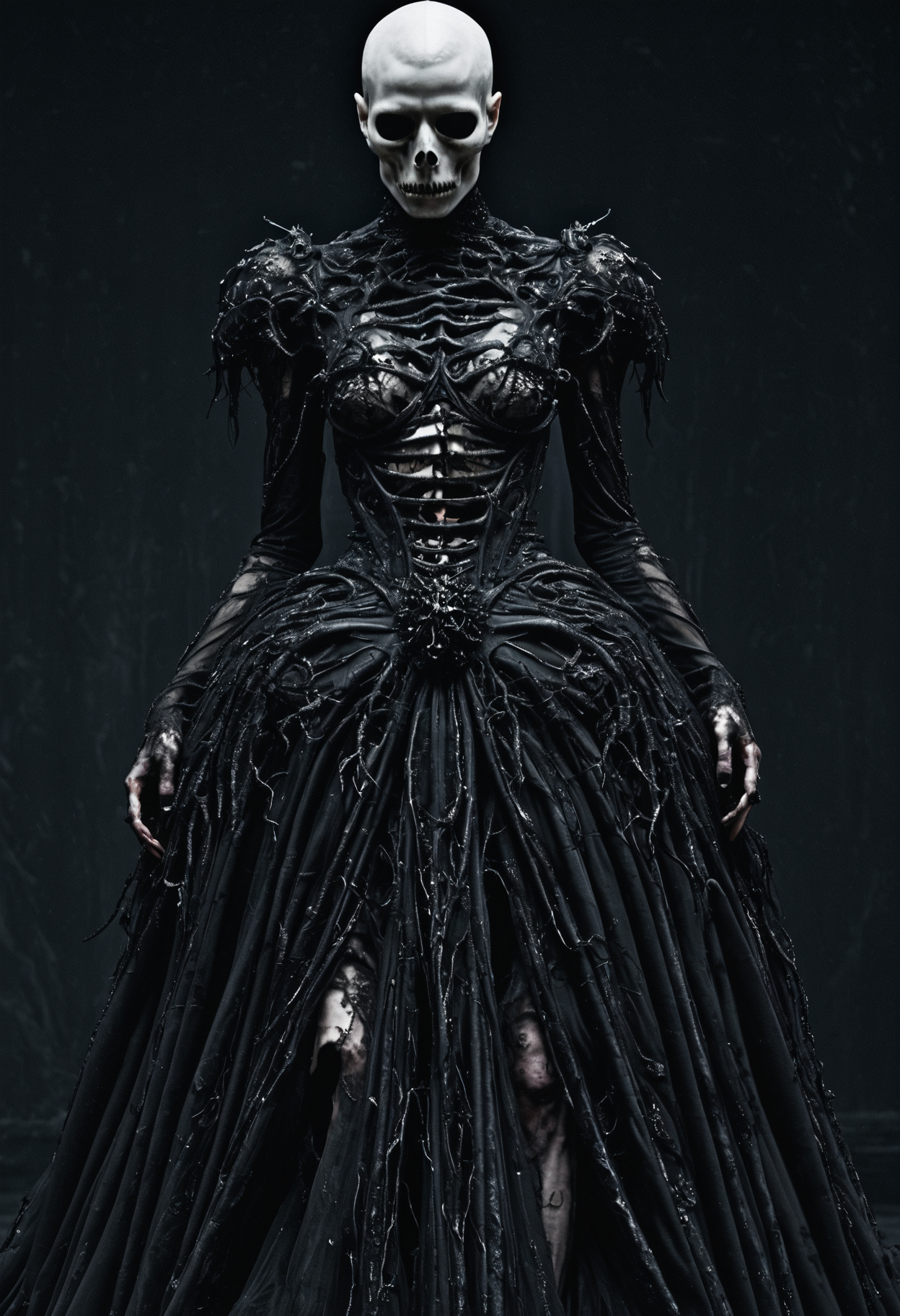 Horror-themed <lora:Alexander McQueen-concept art-000005:1>, alexander mcqueen . Eerie, unsettling, dark, spooky, suspenseful, grim, highly detailed