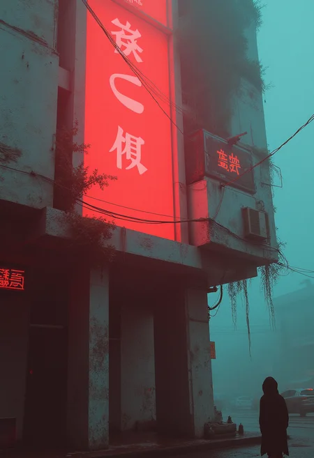 yfg-fwshn, glow, neon, clean, high key photo Abandoned stronghold riddled with creeping ivy, swirling motes glowing in late-afternoon radiance
