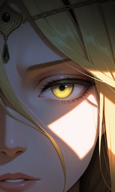 embedding:IllusP0s, (closeup:1.3) eye focus, queen marika the eternal, contrast lighting, parted lips, dark room,None