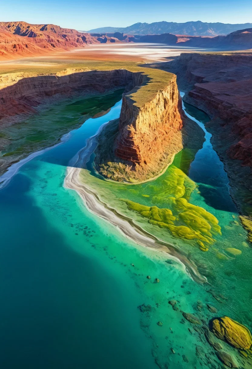 Expansive 8k masterpiece, sweeping aerial panorama, vibrant textured natural realms. Lush emerald forests, rolling verdant valleys, majestic rugged mountains. Intimate close-up of dewy wildflower petals, delicate intricate textures. Dramatic low-angle coastal cliffs, textured rocky inlets, vibrant oceanic hues. Dynamic tracking perspective, meandering desert canyons, sunlit salt flats. Bold natural gradients, intricate atmospheric lighting, high-definition precision, emotive composition, serene natural ambiance.