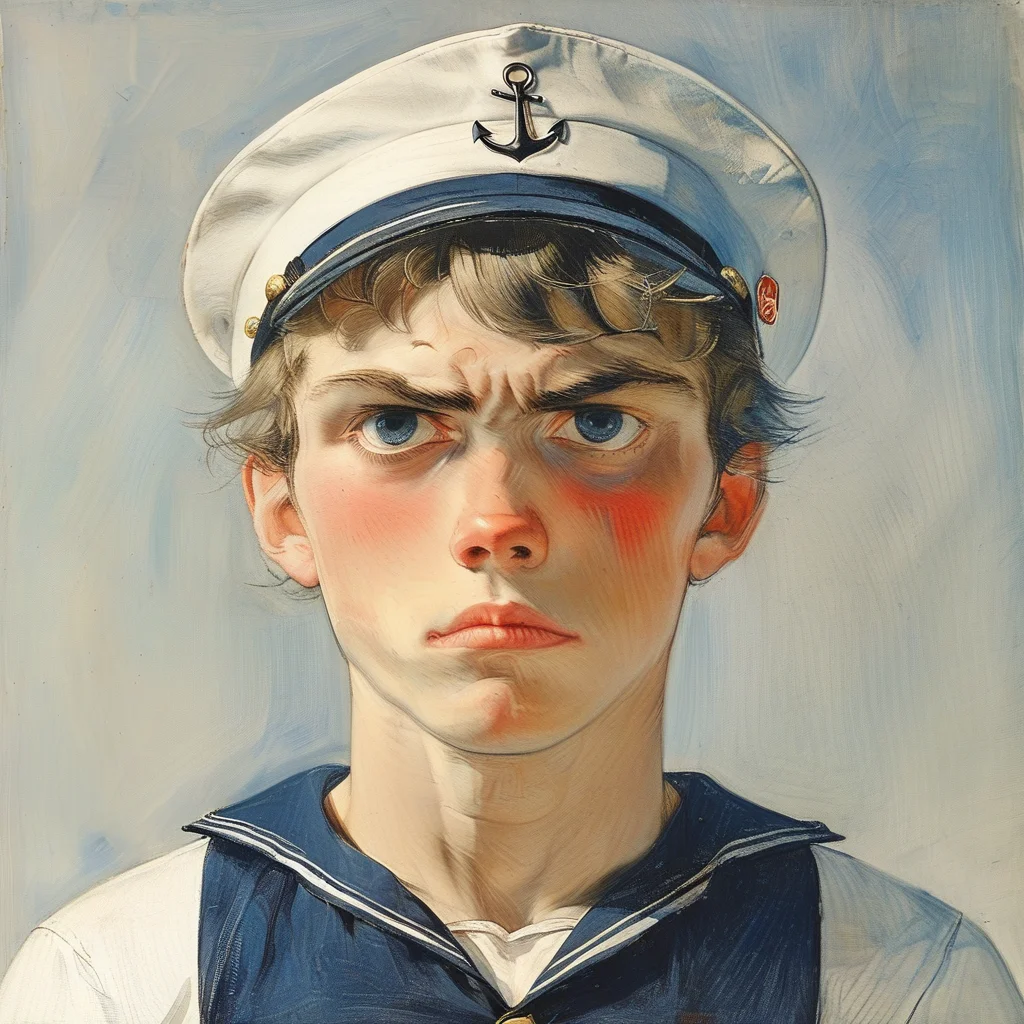 a boy in a sailor outfit frowning