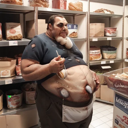 score_9,score_8_up,score_7_up,score_6_up,score_5_up,score_4_up,rating_safe,<lora:l4d_boomer:1>,l4d_boomer,male focus,fat,grocery store,shirt,fat man,