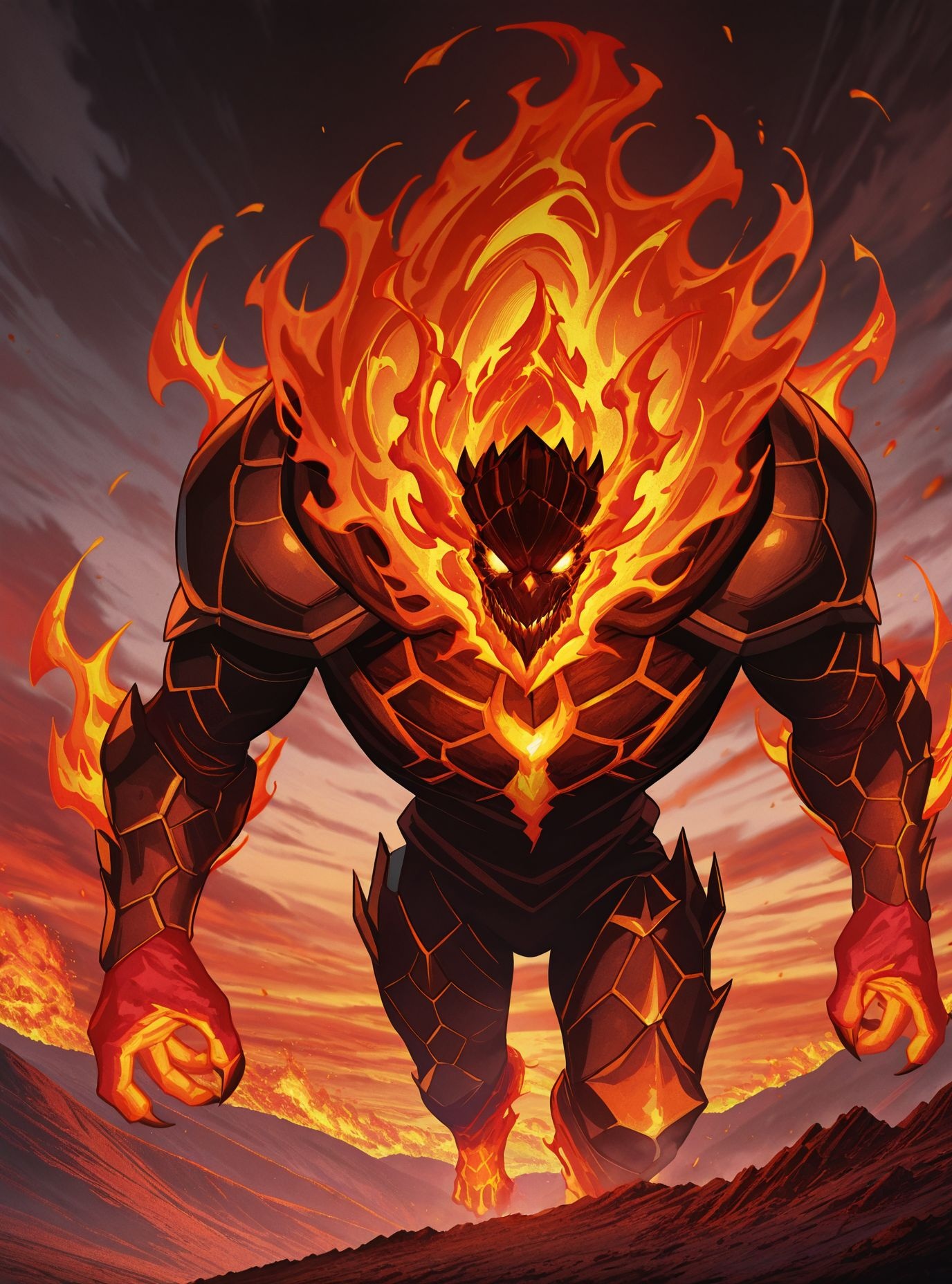 masterpiece,best quality,amazing quality,very aesthetic,absurdres,newest, huge filesize,
<lora:spo_sdxl_10ep_4k-data_lora_webui:0.5>,
<lora:add-detail-xl:1> overlord,official art, 
<lora:overlord_The_Sacred_Kingdom_V2:1>overlord_V2,  1 male monster, giant,solo,looking at viewer, 
fire monster.huge monster,   fire devil, Flame Demon General, glowing eyes,