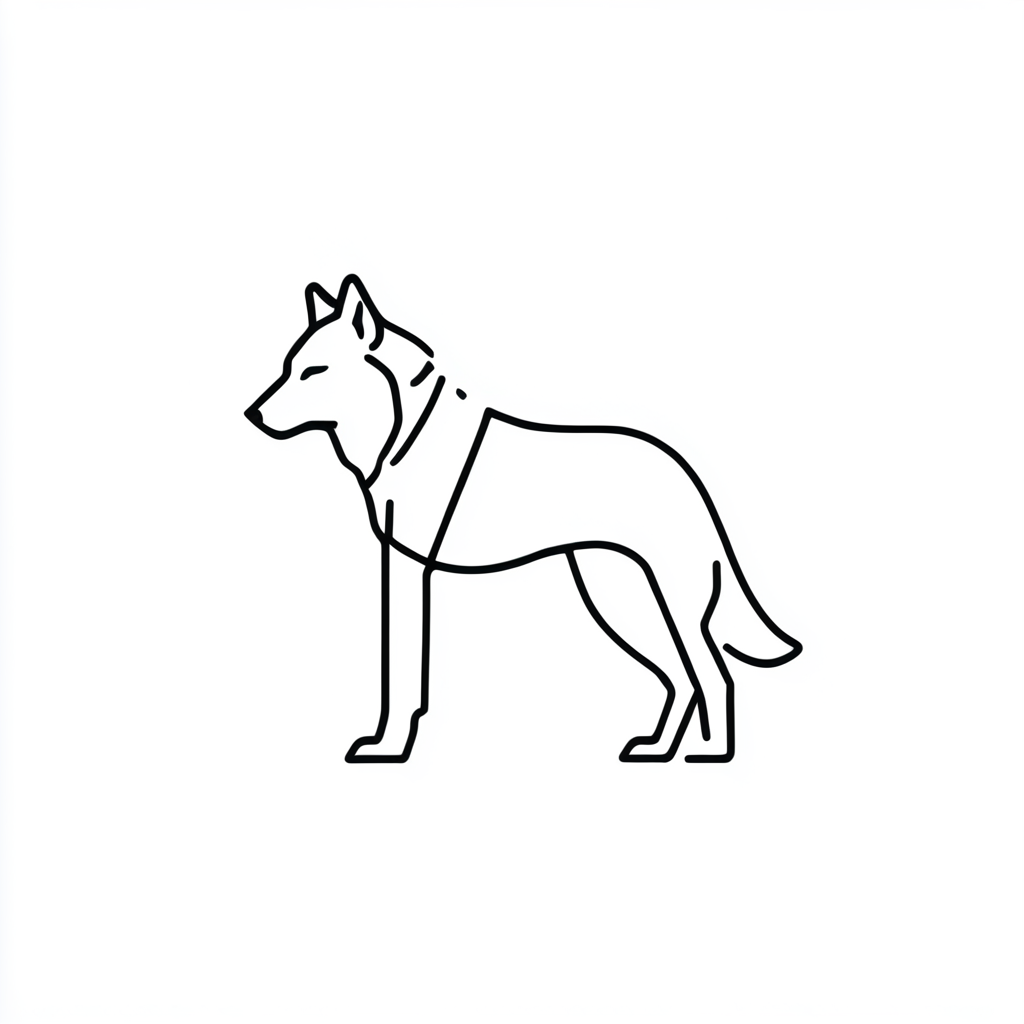 <lora:Simplest_line_art:1> ARSMJSTYLE, simplest line art, Geometric animal, abstract shapes, wolf silhouette, clean lines, minimalist style, negative space, modern design, simple contours