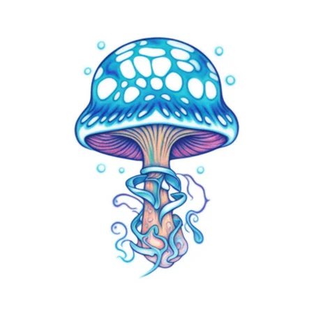 A tattoo of a psychedelic infected mushroom <lora:SDXL-tattoo-Lora:1>