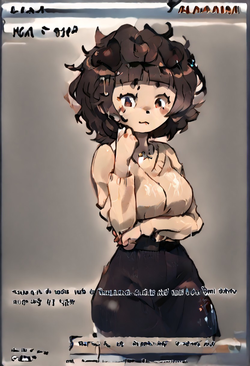 mature female, milf, motherly, Border, English text, mimi typh, mimi, human dog, furry, brown hair, light brown fur, floppy dark brown ears, brown tail, small dark brown blush, solo