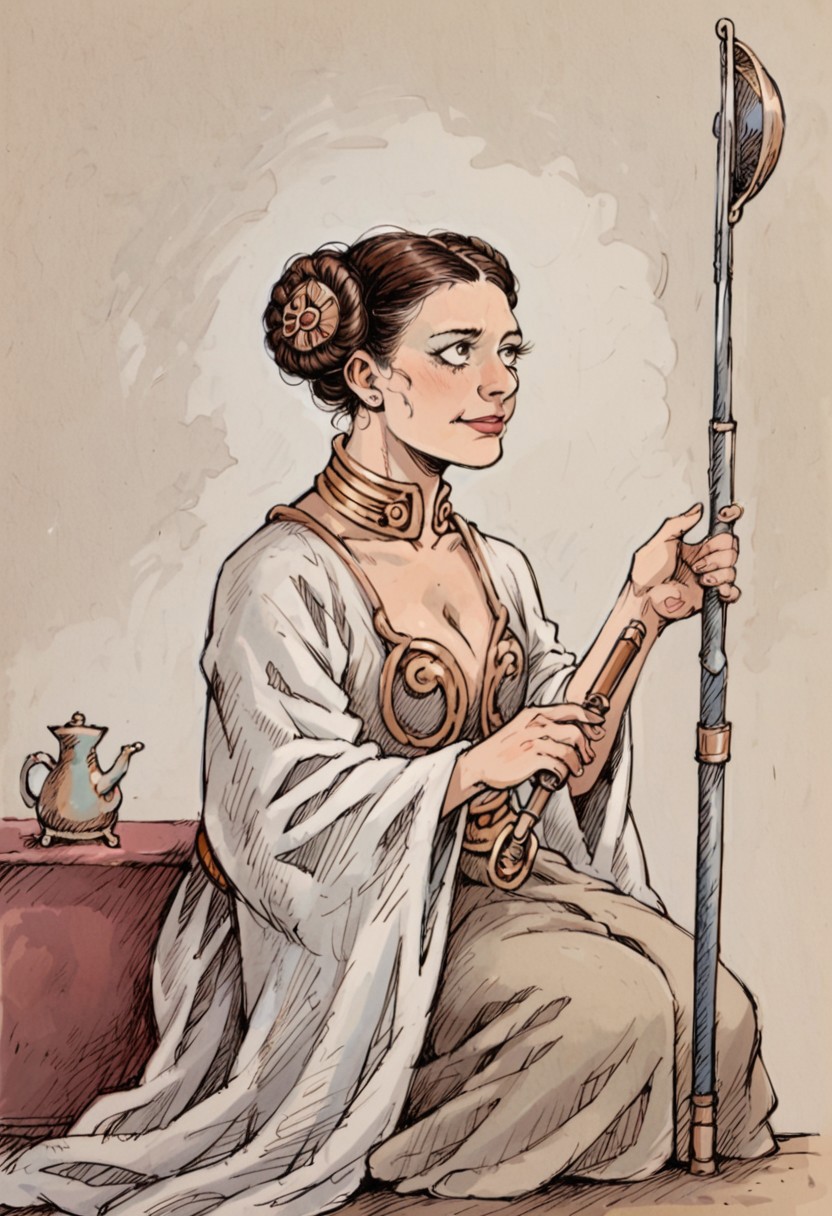 score_9, score_8_up, score_7_up, princess leia, illustration by Lobel, 1girl