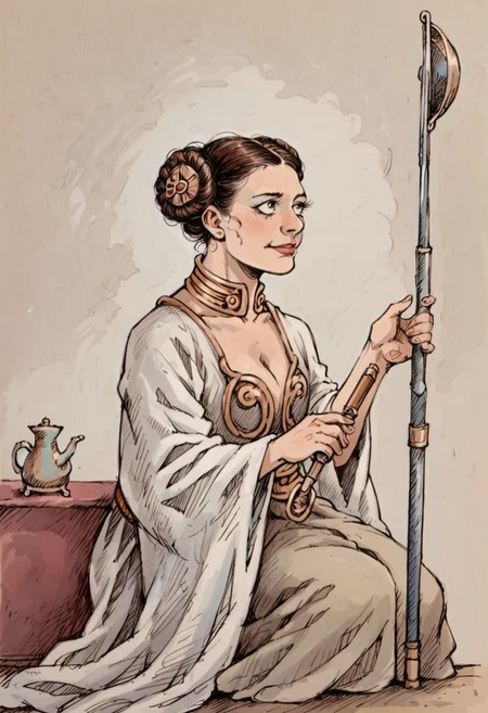 score_9, score_8_up, score_7_up, princess leia, illustration by Lobel, 1girl