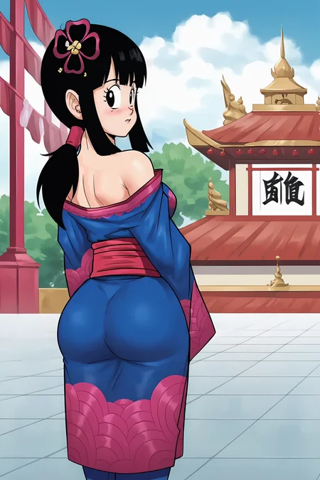 source_anime, score_9, score_8_up, score_7_up, anime screencap,8k, absurdres,
chi-chi, 1girl, long hair, solo, breasts, looking at viewer, blush, bangs, medium breasts, cherry blossoms, black hair, hair ornament, blue thighhighs, temple, bare shoulders, ponytail, ass, sidelocks, japanese clothes, looking back, kimono, black eyes, red sash, back, blue kimono, short kimono, (clothes around waist), from behind
<lora:chichidb_pony_v2:0.8>