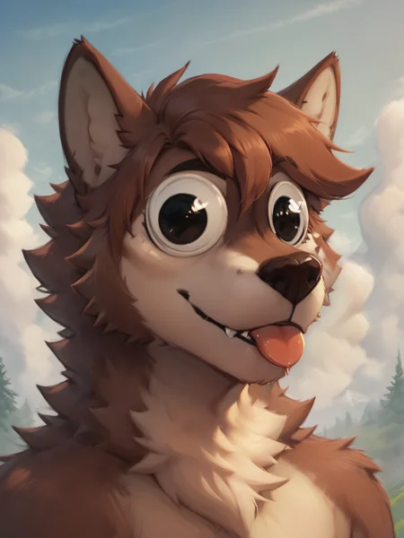 score_9, score_8_up, score_8, wolf, male, anthro, tail, fluffy neck fur, fur, digital painting, black eyes, googly eyes, blep, tongue out, outside, <lora:princess_xl_v2:1>, <lora:Smooth Anime Style LoRA XL:1>, <lora:LoraGooglyBYXL_bygooglyeyes:1>