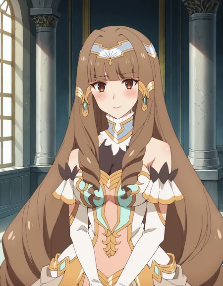 score_9, score_8_up, score_7_up, score_6_up, score_5_up, score_4_up, anime coloring
BREAK
elizabeth_olis, 1girl, solo, brown hair, drill sidelocks, very long hair, brown eyes, gown, circlet, hair tubes, high collar, see-through cleavage, elbow gloves, looking at viewer, blush, smile
BREAK
throne room, throne, column, window, day
<lora:elizabeth_Lv2karaCheat_ponyxl_v01:1>