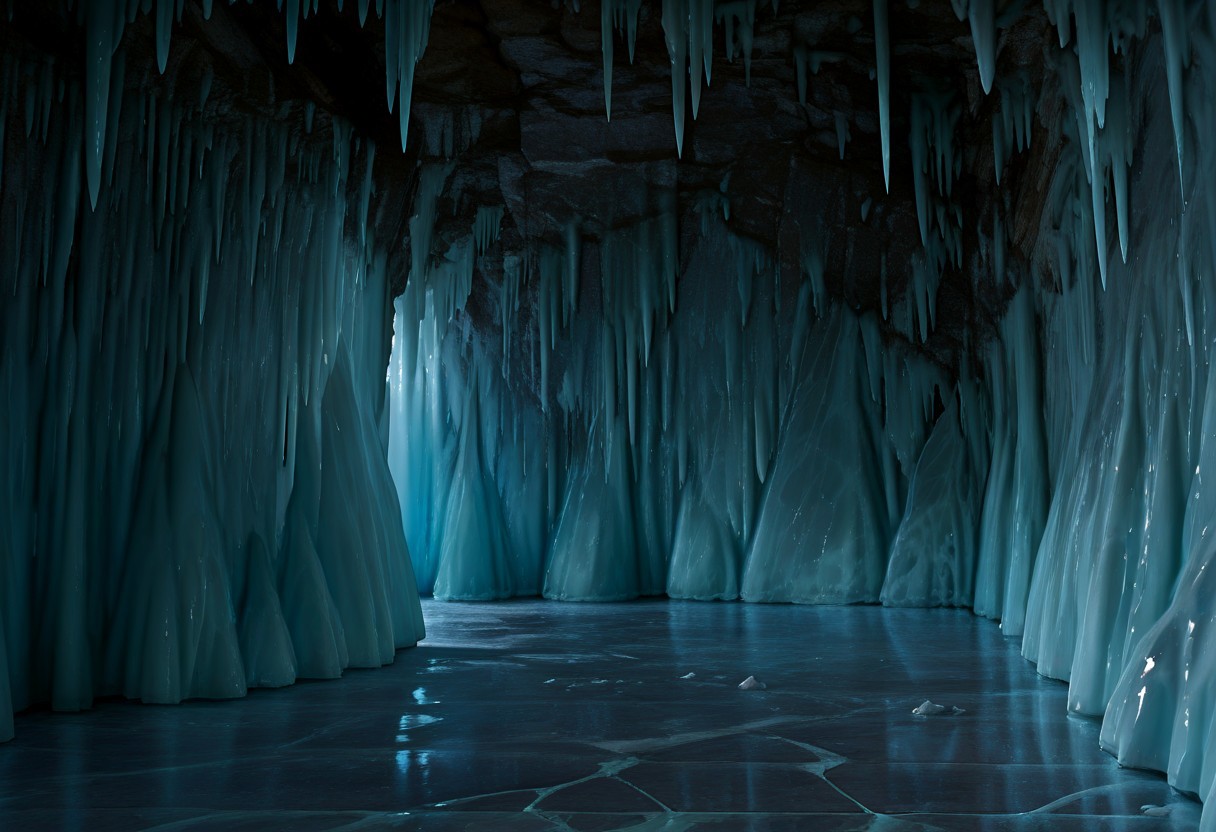 HDR, 8K, high contrast, masterpiece, best quality, amazing quality, very aesthetic, high resolution, ultra-detailed, absurdres,  perfect lighting, photorealistic, volumetric lighting, dramatic shadows, cinematic lighting, (sharp image), safe, BREAK,  LakeBaikal, scenery, 
 hkstyle, 
(Cave entrance), ice floor, ice walls, walls covered with ice, covered with many ice growths, ice growths, icicles, ice texture, stone texture, many stones, stone natural walls, no person, no human, outdoor, BREAK, drama light, drama shadow, mystery lights, ((dark blue ice floor)), (cracks1.2), ice bubble, detail ice, mirror image from the ice, BREAK, (black ice), (deep blue color ice), deep blue water, thick broken pieces of ice, ice cracks texture, ice crystals,