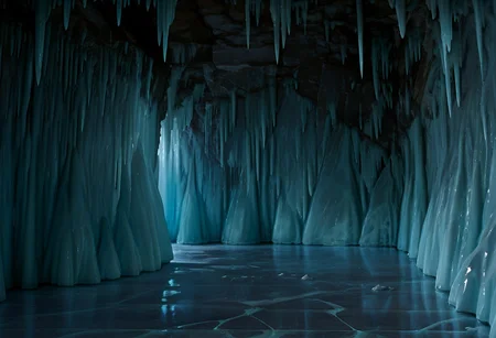 HDR, 8K, high contrast, masterpiece, best quality, amazing quality, very aesthetic, high resolution, ultra-detailed, absurdres, perfect lighting, photorealistic, volumetric lighting, dramatic shadows, cinematic lighting, (sharp image), safe, BREAK, LakeBaikal, scenery,
hkstyle,
(Cave entrance), ice floor, ice walls, walls covered with ice, covered with many ice growths, ice growths, icicles, ice texture, stone texture, many stones, stone natural walls, no person, no human, outdoor, BREAK, drama light, drama shadow, mystery lights, ((dark blue ice floor)), (cracks1.2), ice bubble, detail ice, mirror image from the ice, BREAK, (black ice), (deep blue color ice), deep blue water, thick broken pieces of ice, ice cracks texture, ice crystals,