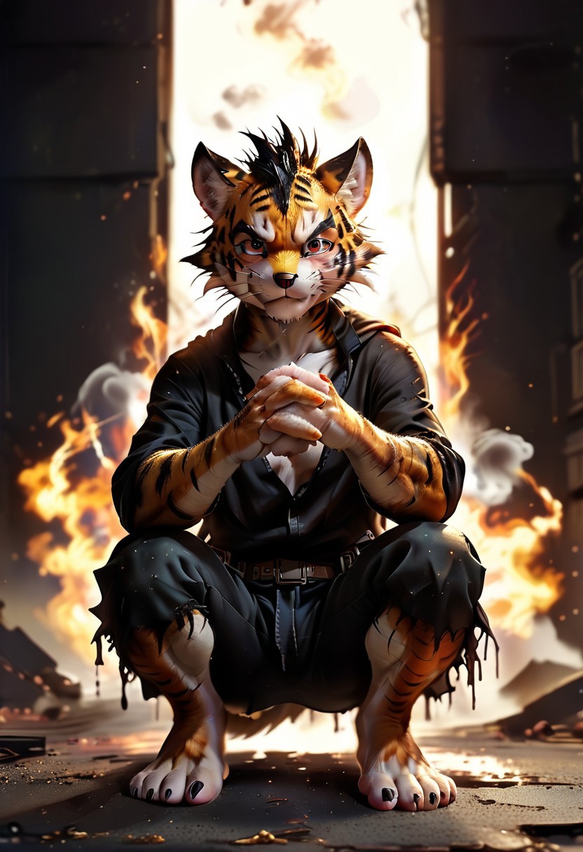 (((Barefoot furry character, full body, cinematic setting, furry male, plantigrade))) 
(((I am not a hero)))
(((I’m not what you think)))
Seven days, a morning mess
I know it’s just my own life
Looking for another world
I try not to burn out
The world awaits, so here I am
I am not a hero
I am not what you think
I just try to do my best and not to give in
I am not your hero and that’s why sometimes
I hide in (((a dark corner))) to (((break down and cry)))
Seven, they are my sins,
Burning flames under my skin
No hesitation, no turning back
I follow my rules, I try to forget
The burden I carry, used to slow me down
But now I am rising with a new strength
I am not a hero
I am not what you think
I just try to do my best and not to give in
I am not your hero and that’s why sometimes
I hide in a dark corner to break down and cry...
BREAK, intricate details, highly detailed, extreme detail, octane render, fine art, best quality, highres, (detailed face:1.5), ((full_body)), UHD, (((perfect hands))), low light, anime