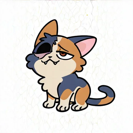 fullhero,
1boy, (calico cat, ((feral, feral male, male)), (quadruped), ((slightly chuuby)), (((blind eye, scar over blind eye))), moustache-like fur, tricolor, (brown fur), (dark blue fur), (light hazel fur), (color divided fur), (fur segmented), (face fur segmented:1.2), segmented ears fur), eyes light hazel, (chest light hazel), (light hazel paws), pawpads pink, irregular rings tail, brown eyes, fuzzy fur, ((animal fur not hair)), (((small, short stature))), ((fangs:1.3)), 4 feet toes),
white background,