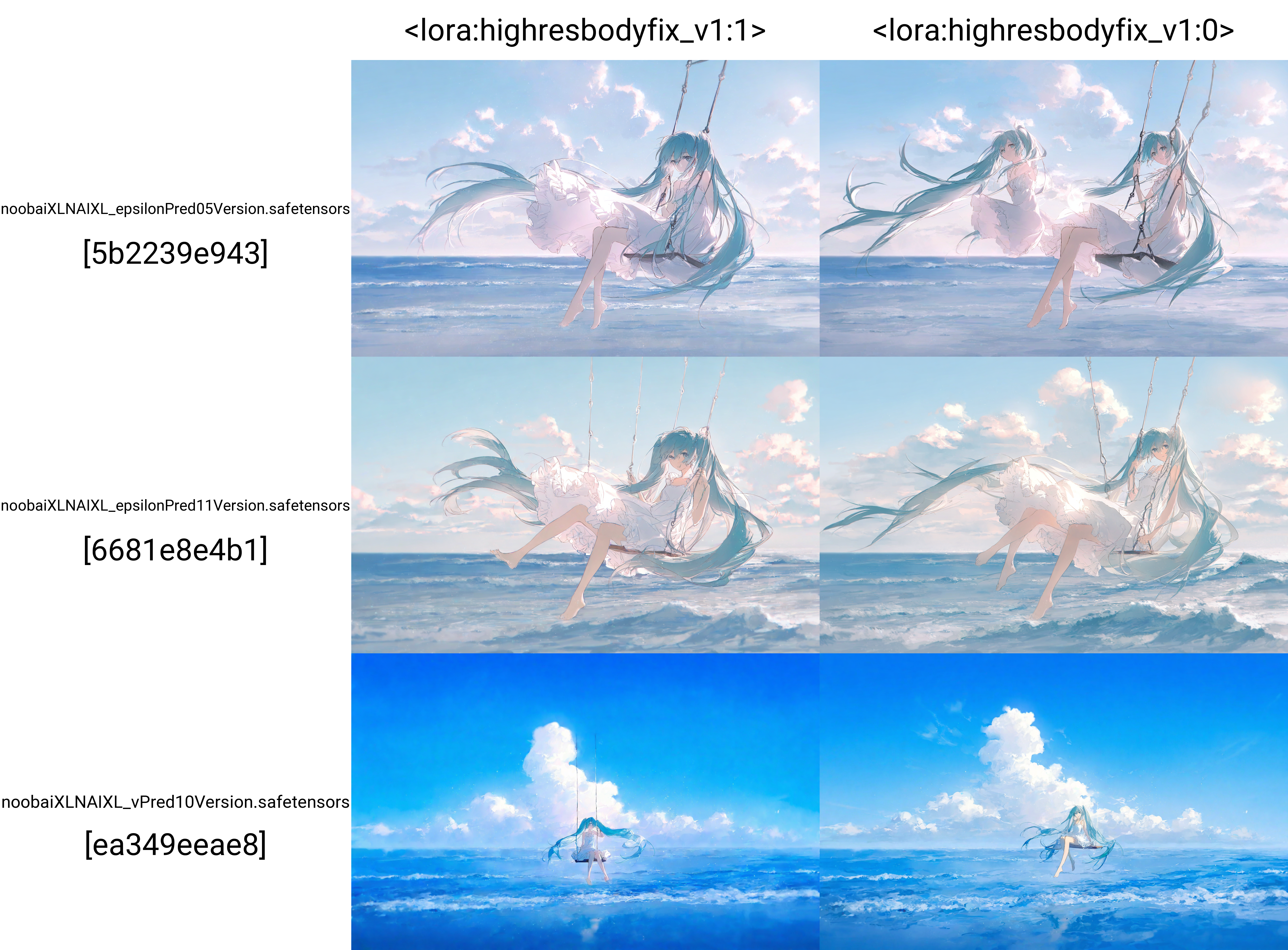 1girl, hatsune miku, {solo}, long hair, dress, twintails, very long hair, swing, white dress, cloud, sky, sitting, barefoot, full body, outdoors, water, aqua eyes, blue sky, ocean, waves, day, aqua hair, sleeveless, frills, frilled dress, bare shoulders, sleeveless dress, hair between eyes, cloudy sky, sundress, full body, rella,very awa,masterpiece, highres, absurdres, year 2024, best quality <lora:highresbodyfix_v1:1>