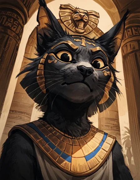source_furry, 
Furry, Egyptian Mau cat, spotted, black and white fur,  wearing egyptian priest clothing, egyptian temple, ancient egypt, disgusted look, looking down at viewer,  wide angle, 
<lora:Better_Kenket:0.6> , <lora:Jacato_Style_Pony:0.5>, score_9, score_8_up, score_7_up, score_6_up, score_5_up,