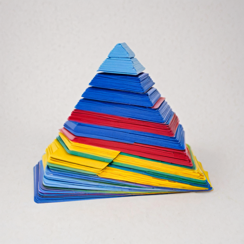 plastkort, a mountain made from colored plastic cards, <lora:Plastkort-000006:1>