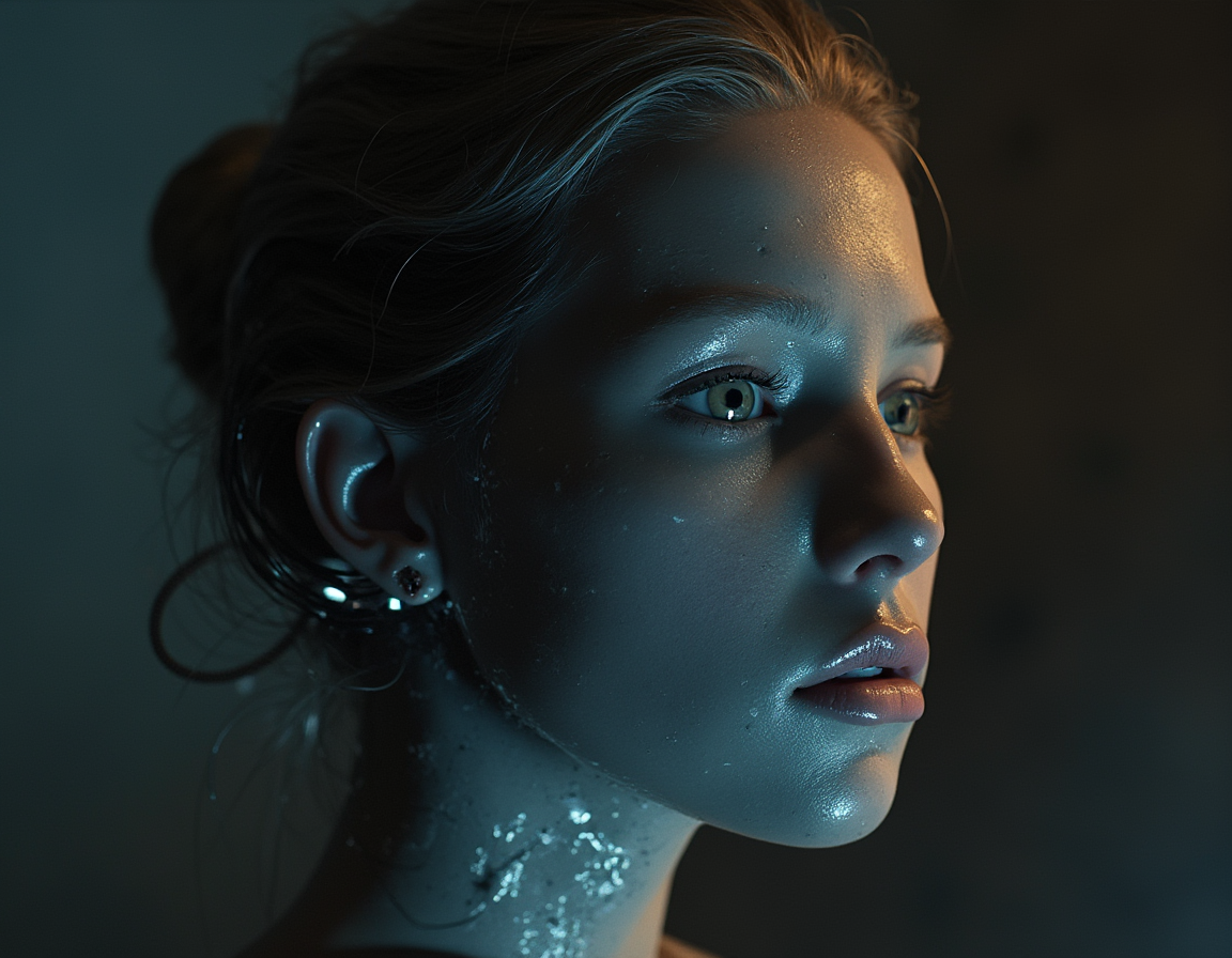 3d model, 3d render,  cyborg head 3d octane render,carbon material body parts, ultra photorealistic, 8k hyper detailed image unreal engine, the art contemporary art by Jean-Antoine Houdon, shallow depth of field, vignette, (Fiber optic light painting) (Fujicolor Superia X-TRA 400:1.5) (Light tracing) (Dramatic lighting)
