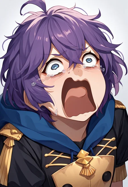score_9, score_8_up, score_7_up, source_anime, solo, 1girl, defBernie, aquascreaming, screaming, open mouth, crying with eyes open, messy hair, black uniform, hood down <lora:concept_aquascreaming_ponyXL:1> <lora:bernadetta-pdxl-nvwls-v1:0.9>