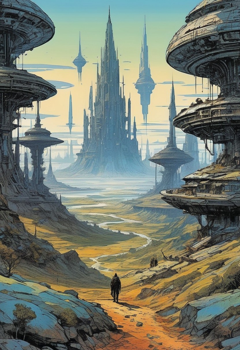 <lora:kallmekris:0.5> kallmekris mixed with <lora:esme_sdxl:0.5> esme , Background is stunning alien village scenery, new planet, alien settlement, alien worlddetailed and intricate environment, oil painting, palette knife soft brushstrokes, heavy strokes, dripping paint, art station on trend, sharp focus, intricate details, highly detailed ,art by enki bilal, art by philippe druillet, art by moebius, inspired by french comics art ,art by Jakub Rozalski, 1920+ Poland