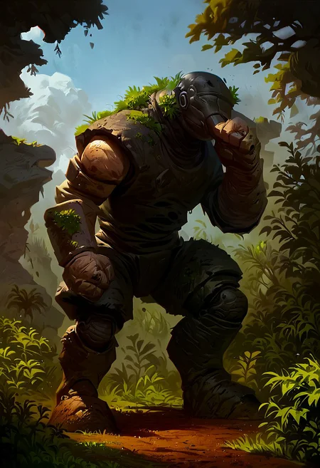 score_9,score_8_up,score_7_up, AUTOMATON,
giant rock golem with plants growing on shoulders, rough rocks, rough stone, unpolished, dirty, ancient, STANDING, sucking_own_thumb,