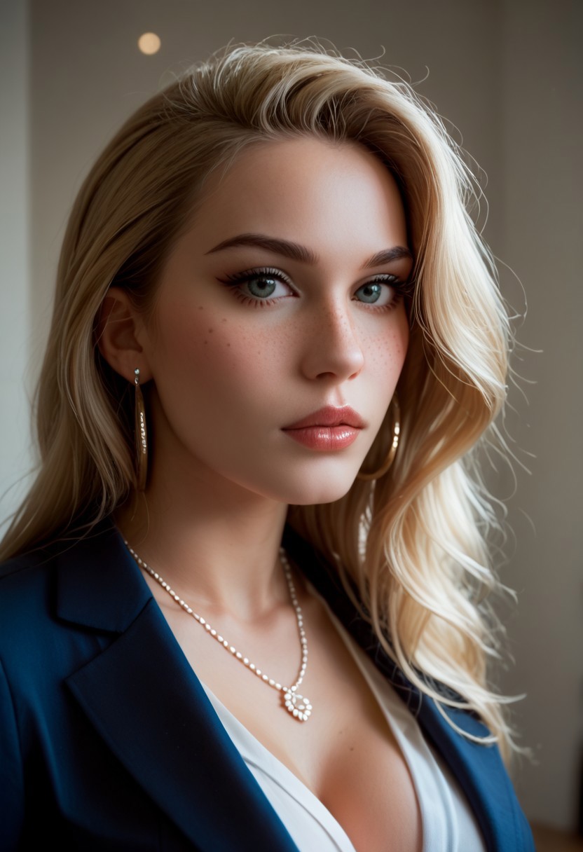 score_9, score_8_up, score_7_up, score_6_up, 1girl playful, mouth slightly open, ((perfecteyes)), (close up shot), ((face shot)), (facial photo), a bright meeting room, blonde hair, long intricate hair, pale skin, freckles, face focus, very large fake breasts, round tits, natural skin, blazer, ((pencil skirt)),necklace, jewelry, earrings, rings, legs crossed, very tall white high heels, low light, seductive, supermodel, gorgeous, depth of field, shadows, dramatic lighting,  candid, perfect eyes, fluorescent lighting, natural light, light particles,