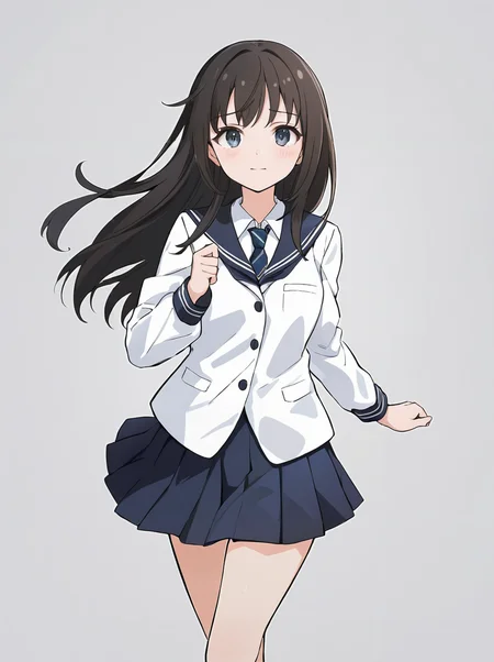 masterpiece,ultra-detailed,best quality,8K,illustration,cute face,clean skin ,shiny hair,girl,ultra-detailed-eyes,simple background, <lora:add-detail-xl:1> <lora:girl run_XL_V1.0:1> girl run, running,school uniform,thighs