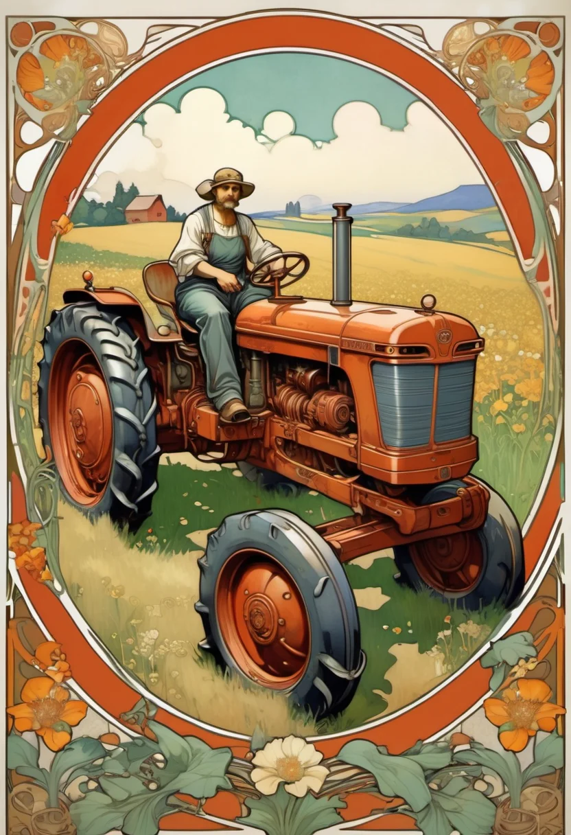 ccxl-mucha, art style, tractor <lora:ccxl-mucha_lora_vA1:1>
