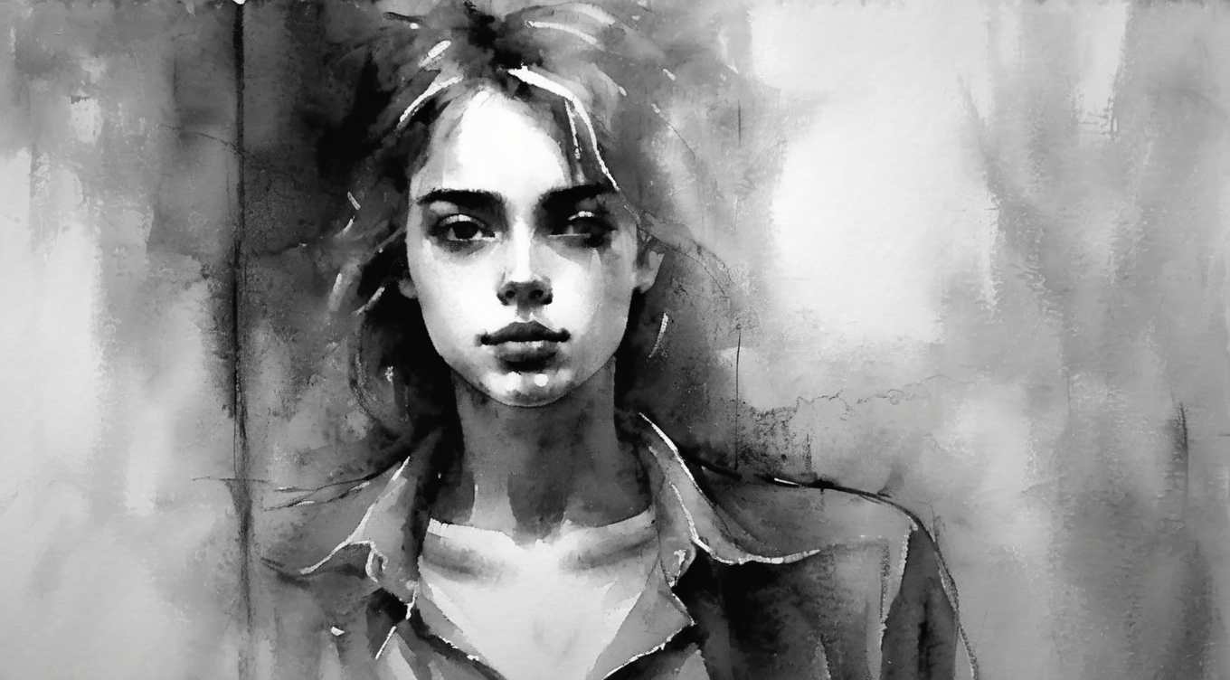 drawix22 a girl standing in the doorway of a dark room, very detailed <lora:drawix22:1>