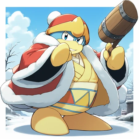 score_9 <lora:Dedede:1.29> blue eyes, hat, coat, no humans