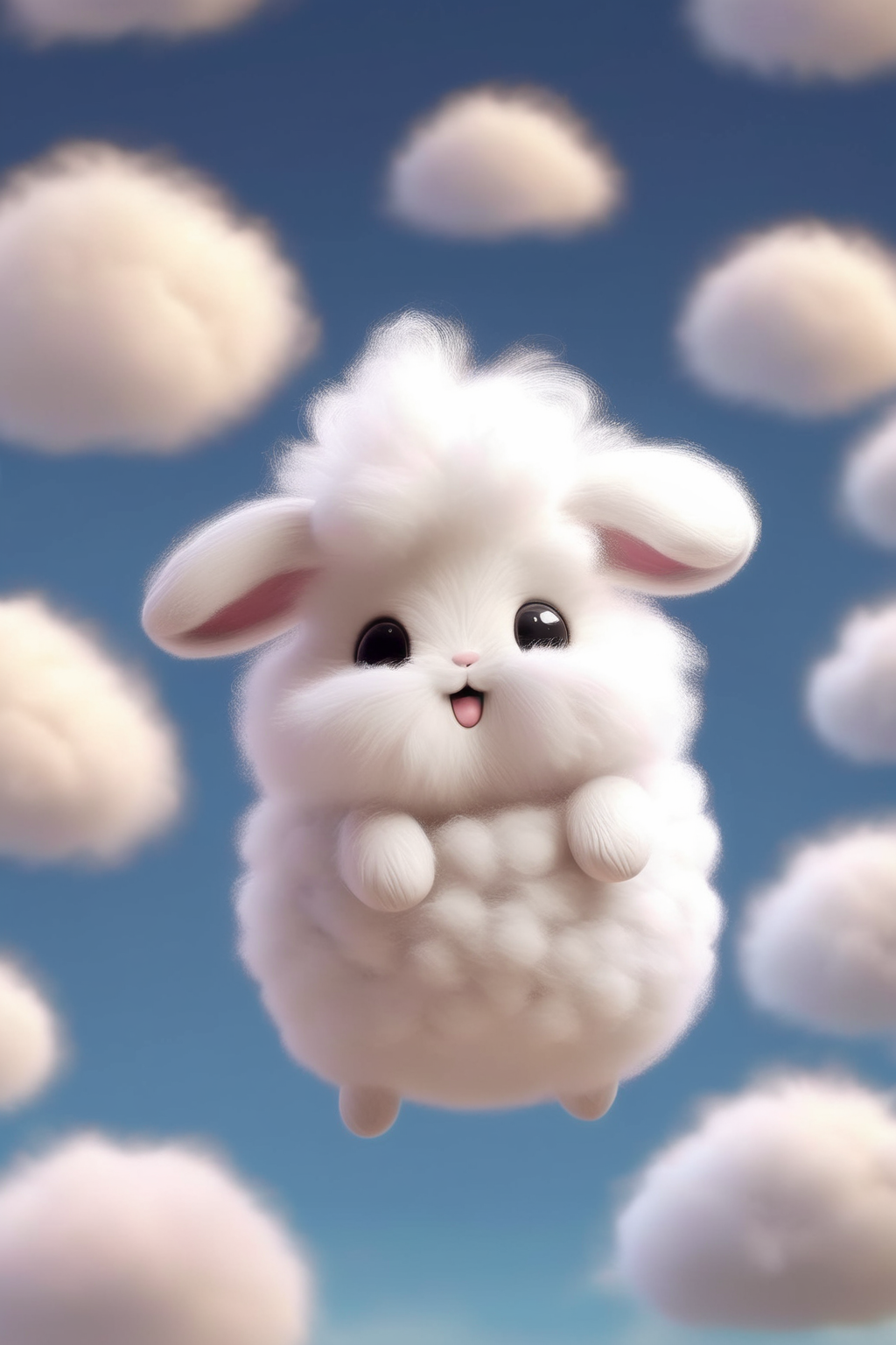 <lora:Cute Animals:1>Cute Animals - Puffluff is a tiny, cloudy Pokmon that resembles a fluffy white rabbit or lamb. Its body is round and soft, with tiny paws and a small, cute face with big, shiny eyes and rosy cheeks. It has small wings that look more like clouds and with which it can float through the air.