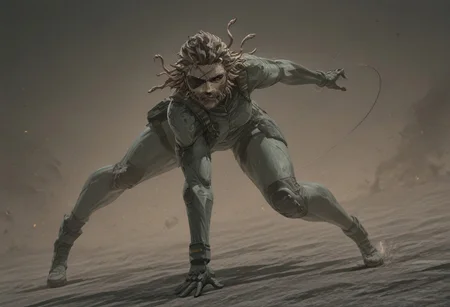 snake_hair, Score_9, score_8_up, score_7_up, 8k, masterpiece, uhd,8k textures,illustriousanime, ultradetailed, award-winning work, absurdres, very aesthetic quality,full body, dynamic pose, dynamic angles, combat, dutch angle, gunshot, enemies:1.2, snake's fighting enemies:1.2,
Solid snake, beard, eyepatch, snake_hair, worm on a string hair, fluffy, multicolored hair, snake,yoji_shinkawa,anime, cyberpunk