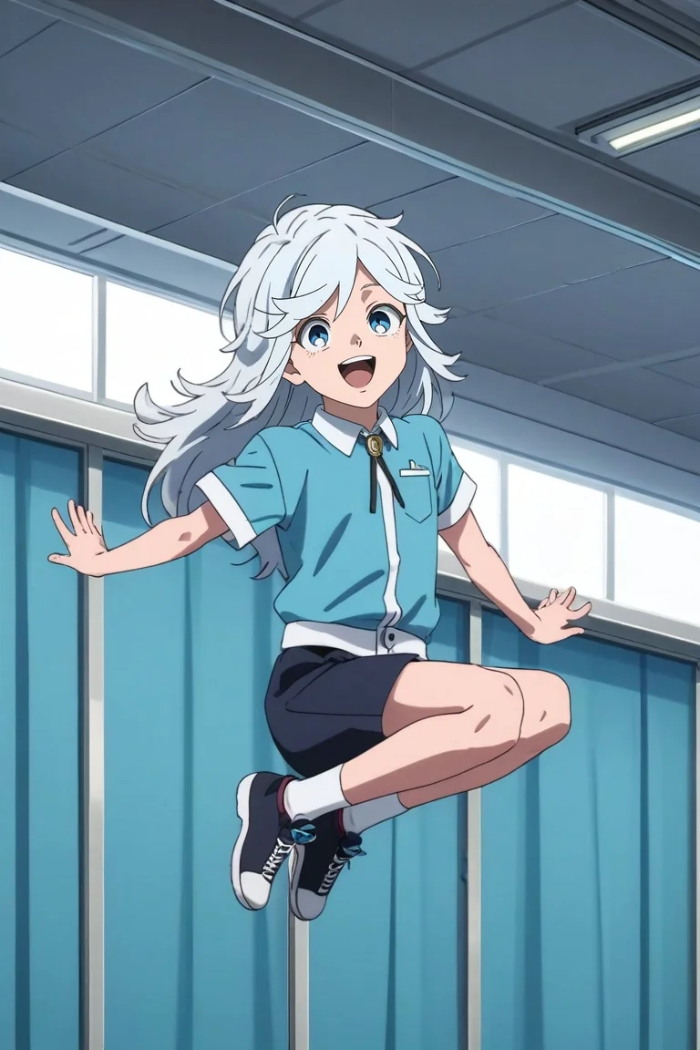 score_9, score_8_up, score_7_up, , rating_safe, , anime screencap, , official style, , , 1boy, solo, male focus, <lora:akira_kemono_jihen_pony:0.82>, akira_kemono_jihen, white hair, blue eyes, long hair, bangs, focused, airport, day, sunny, jumping, laughing, , <lora:sdxl_lightning_8step_lora:1>