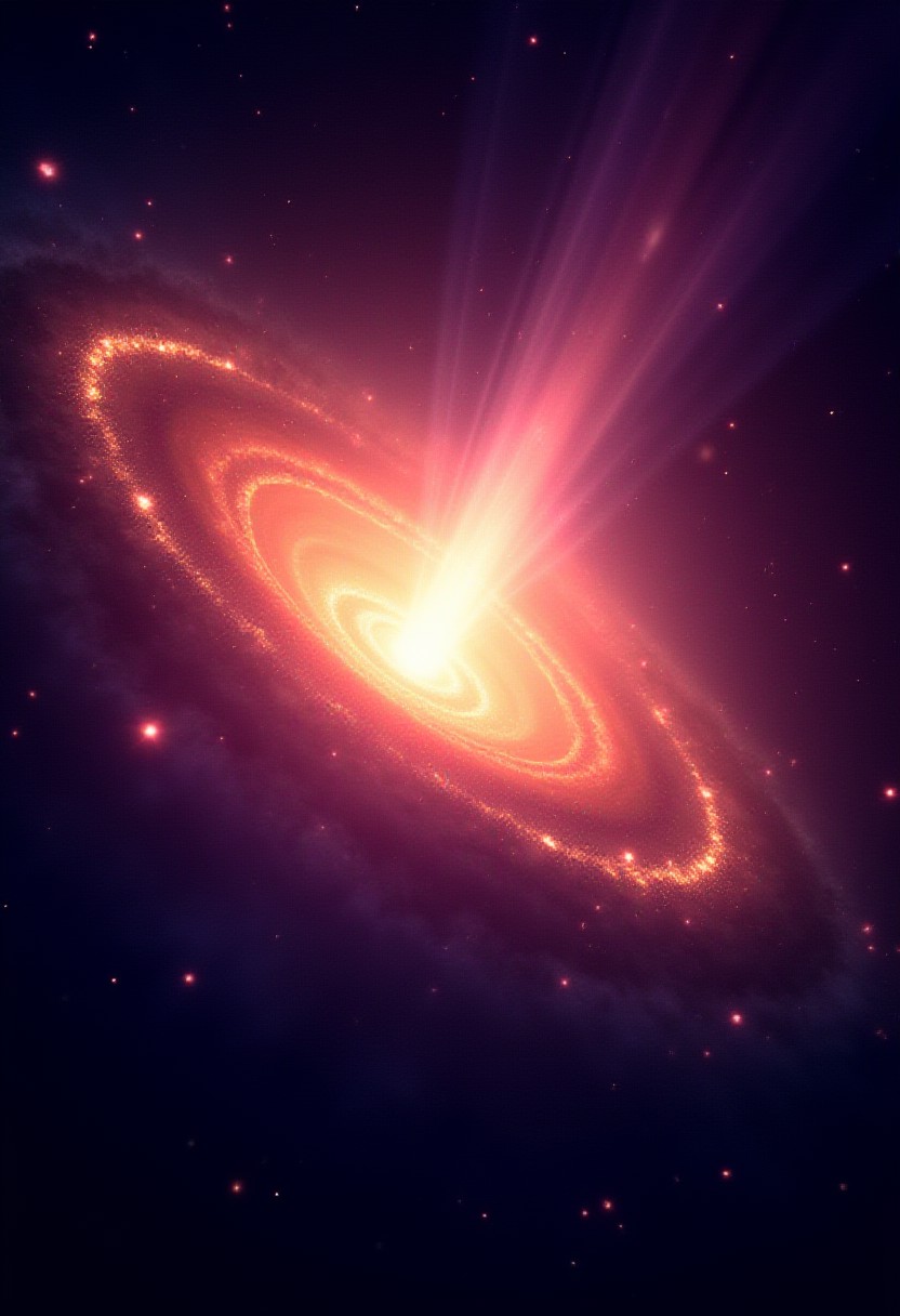 A mesmerizing supernova exploding in the heart of a swirling galaxy. The blast radiates intense waves of neon violet and electric orange, with brilliant arcs of golden light spiraling outward. The galaxy is awash with glowing stars, vivid green nebulae, and swirling cosmic dust, creating a vivid and dynamic backdrop. 4K, highly detailed, bursting with color and energy