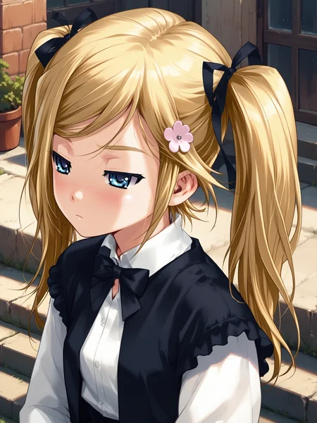 (upper body, solo focus:1.2) <lora:happy_tentacle-mafuyu-v0.2-000030:0.9>, ht_mafuyu, blonde hair, twintails, hair flower, flat chest (petite:1.2), <lora:Shed_The_Skin's StS_age_slider_v1_initial_release:-1> ( :1.1) ( , (half-closed eyes :1.2) , ( :1.2) , , (looking at another:1.2) :1.1) , outdoors, vegetation, ( :1.1), spring \(season\) , (day :0.6), , (:0.5), people , (gothic architecture :0.9), (meadow :1.2) (( from above :1.2) :0.8) score_9, score_8_up, score_7_up, score_6_up, score_5_up, score_4_up, ( [(realistic, photorealistic:1.3):(realistic:1.2):16] [(3d:1.2)::14] :1) <lora:LUUNA's Lunas-NijiJourney-SDXL-B2:0.35>, nijijourney <lora:prgfrg23's Counterfeit-V3.0 Style SDXL_LoRA_Pony Diffusion V6 XL:0.5> <lora:mfcg's mfcgXL:0.12> <lora:reweik's gyokai(himehajime)_PonyXL_style_v01:0.14>