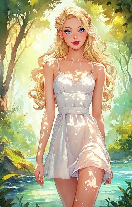 score_9,score_8_up,score_7_up, score_9,score_8_up,score_7_up, Watercolor anime, detailed background, walking, nature, scenery
(1 female),(tall), (small breasts), long hair, french braid, blonde hair, blue eyes, detailed eyes , red matte lipstick, mascara, pale beige eyeshadow, light smile, white sundress,
<lora:Lilandava_PDXL:0.6> lilandavastyle <lora:Watercolor_Anime:0.6>