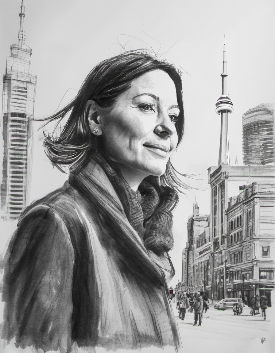 Portrait of a Canadian woman.  downtown Toronto,archsketch, children-drawing<lora:EMS-314644-EMS:1.000000>