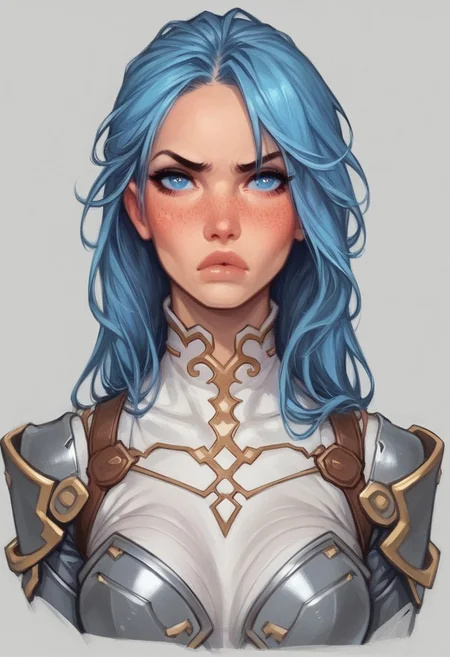 beauty female, mesmerizing, cute-faced, Dimpled, light blue Almond-shaped eyes , Gray/Silver, Long Hair Styles Layers, Fair, Sloppy, Disheveled, Pout, Blush, Determined, Fidgeting, Freckles, futuristic skin tight leather armor, (((full-clothed))), ((long big sword in hands, sword in hands))
BREAK
strange world background score_9, score_8_up, score_7_up, score_6_up, source_cartoon, rating_explicit, Expressiveh, (((((portrait))))), dynamic pose