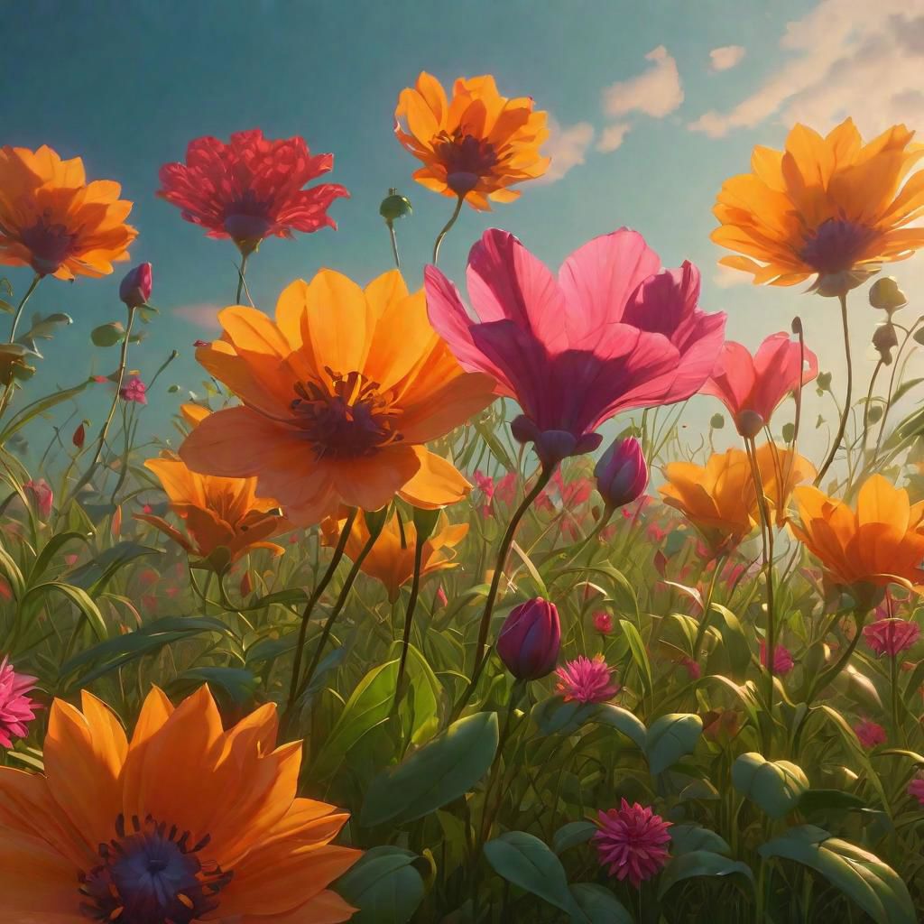 A parody of beautiful flowers, digital art, trending on Artstation by Alena Aenami and Peter Mohrbacher. Octane render 4k UHD image, highly detailed, good lighting, beautiful. epic. masterpiece. high quality resolution HD quality in gouache detailed painting by Greg Rutkowski, Thomas Kinkade. vivid color glow effect. Trending on p <lora:Details:0.85>
