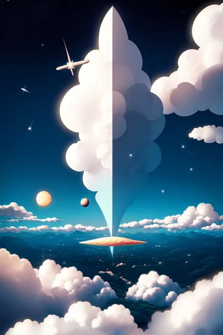 fluffy, floating, clouds, sky, stars, space, alien, epic,