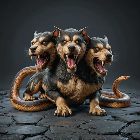 ((realistic artstyle, masterpiece, 3d render)), Cerberus snake<lora:cerberus-000011:1> <lora:chonk:1>