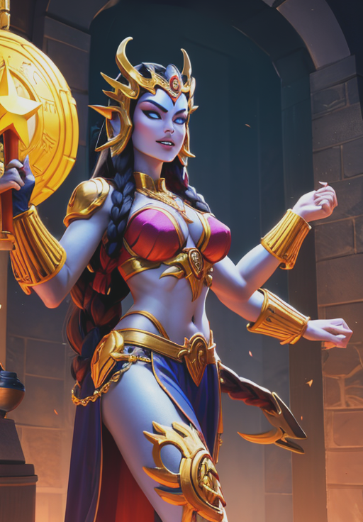 <lora:smite_kali:0.8>, smite_kali, smirk,, (gorgeous, beautiful, enchanting:1.3)