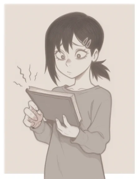 masterpiece, best quality, simple background, white border, 1girl, solo, <lora:anatomy_helper:0.8>
<lora:BranSant:0.9> bransant, traditional media, graphite \(medium\), limited palette,
holding book open, one hand holding, one hand turning page, looking at book, eye visible, detailed hands, medium shot, focused expression, higashiyama kobeni, chainsaw man