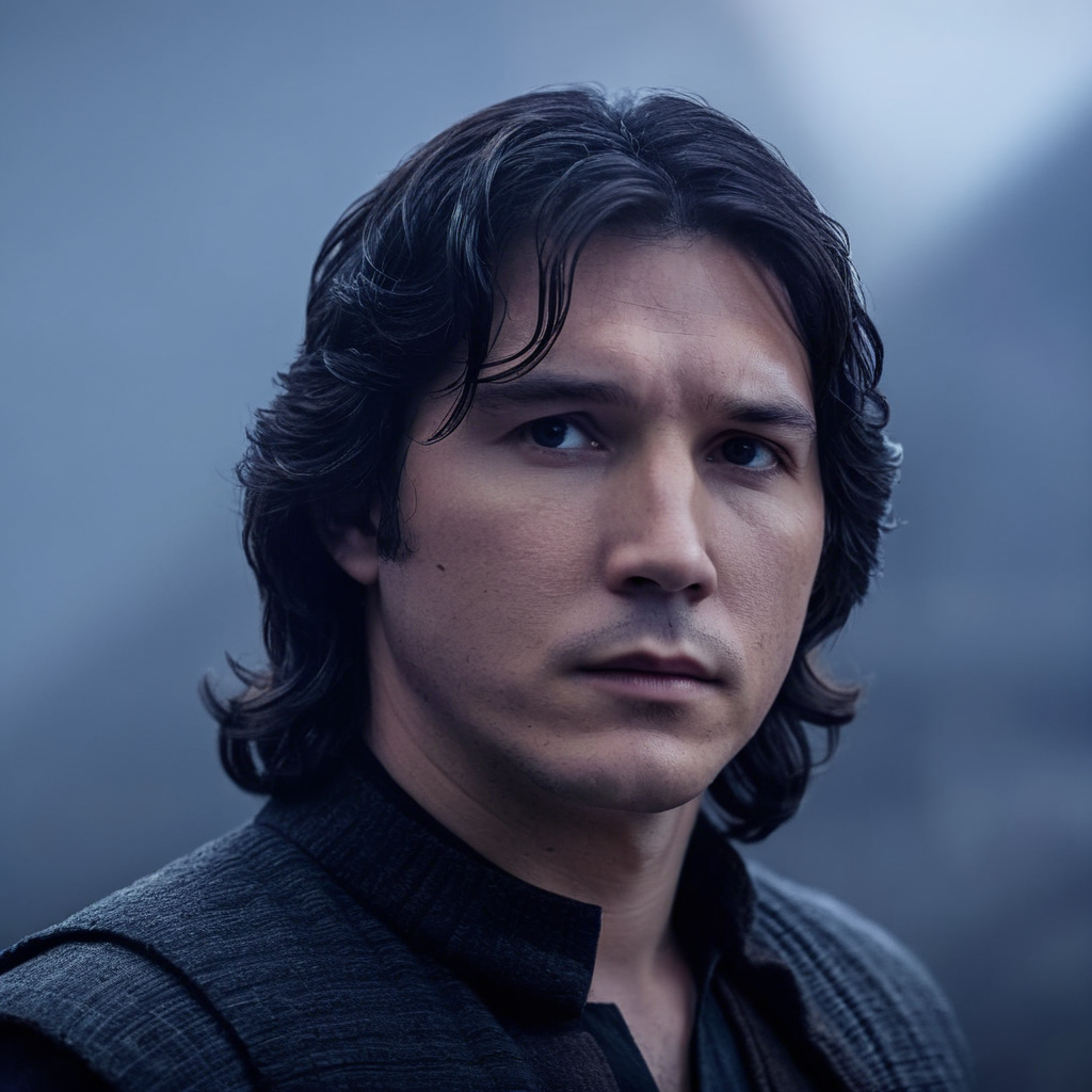 cinematic film still of  <lora:star wars style:1.5>
In star wars universe Ben Solo a man with long hair and a black shirt star wars style, shallow depth of field, vignette, highly detailed, high budget, bokeh, cinemascope, moody, epic, gorgeous, film grain, grainy