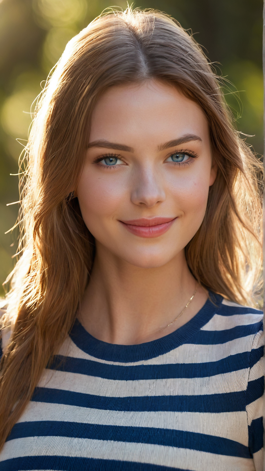 high quality, highres, masterpiece, perfect lighting, bloom, cinematic lighting, adult, perfect skin, female, cowboy shot, smile, narrow waist, skinny, detailed nose, detailed eyes, blue eyes, detailed hands, sensual, pink lips, ((glossy lips)), pursed lips, glossy skin, oily skin, beautiful light, bright, looking at viewer, standing, detailed fingers, cute girl, outdoors, cute, woman, subsurface scattering, ray traced, depth of field, bokeh, god rays, vivid colours, cinematic hard lighting, realistic shadows, detailed textures, long hair, huge breasts, 
1girl, solo, masterpiece, skinny, smile, naughty face, breasts, high-waist pants, long hair,
symmetrical, High detail RAW color photo professional photograph,
[:(highly detail face: 1.2):0.1], (PureErosFace_V1), pore, real human skin,
a portrait of a 18yo woman,
shiny eyes, looking at viewer,
tindal effect, lens flare, shade, bloom,
backlighting, depth of field, natural lighting, hard focus, film grain, photographed with a Sony a9 II Mirrorless Camera, by Laurence Demaison,
<lyco:GoodHands-beta2:1.0>, nice hands, perfect hands,  <lora:more_details:0.25>, closed mouth, high-waist jeans,
<lora:zaraXL-v2:1>, long sleeves, midriff, striped, shirt, striped shirt, crop top, blue, white, blue-white,