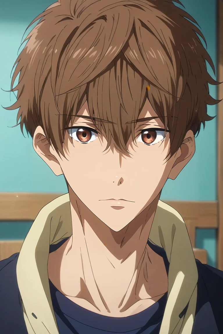 score_9, score_8_up, score_7_up, source_anime, rating_safe, intricate details, , looking at viewer, , depth of field, 1boy, solo, male focus, <lora:natsuya_kirishima_pony:1>, natsuya_kirishima, brown hair, brown eyes, short hair, hair between eyes, bangs, , staff room, , <lora:sdxl_lightning_8step_lora:1>